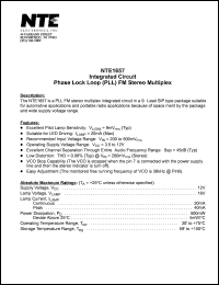 NTE1657 datasheet: Integrated circuit. Phase lock loop (PLL) FM stereo multiplex. NTE1657