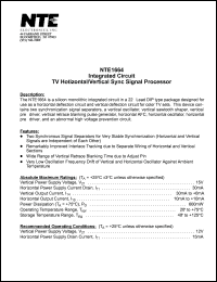NTE1664 datasheet: Integrated circuit. TV horizontal/vertical sync signal processor. NTE1664