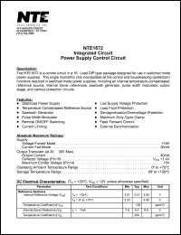 NTE1672 datasheet: Integrated circuit. Power supply control circuit. NTE1672