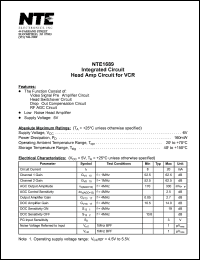 NTE1689 datasheet: Integrated circuit. Head amp circuit for VCR. NTE1689