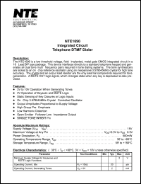 NTE1690 datasheet: Integrated circuit. Telephone DTMF dialer. NTE1690