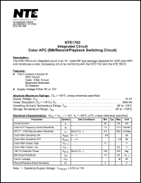 NTE1703 datasheet: Integrated circuit. Color APC (BM/record/playback switching circuit). NTE1703