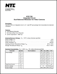 NTE1709 datasheet: Integrated circuit. Dual balanced modulator for video cameras. NTE1709