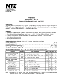 NTE1710 datasheet: Integrated circuit. Record/playback circuit for VCR. NTE1710