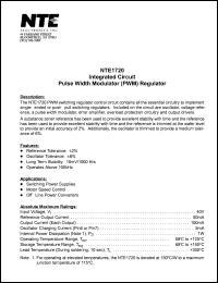 NTE1720 datasheet: Integrated circuit. Pulse width modulator (PWM) regulator. NTE1720