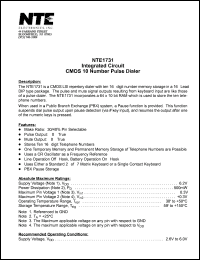 NTE1731 datasheet: Integrated circuit. CMOS 10 number pulse dialer. NTE1731