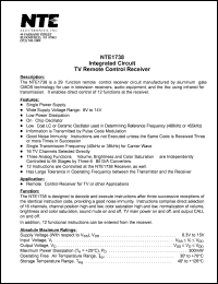 NTE1738 datasheet: Integrated circuit. TV remote control receiver. NTE1738