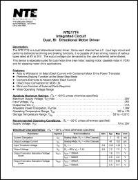 NTE1774 datasheet: Integrated circuit. Dual, bi-directional motor driver. NTE1774