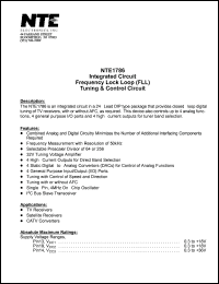 NTE1786 datasheet: Integrated circuit. Frequency lock loop (FLL) tuning & control circuit. NTE1786