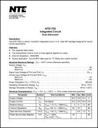 NTE1792 datasheet: Integrated circuit. Dual attenuator. NTE1792