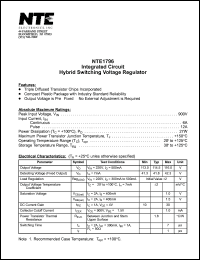 NTE1796 datasheet: Integrated circuit. Hybrid switching voltage regulator. NTE1796