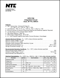 NTE1798 datasheet: Integrated circuit. Dual, AF PO, 6W/Ch. NTE1798