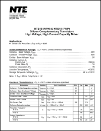 NTE19 datasheet: Silicon complementary PNP transistor. High voltage, high current capacity driver. NTE19