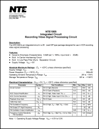 NTE1805 datasheet: Integrated circuit. Recording video signal processing circuit. NTE1805