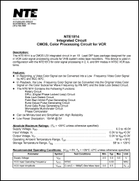 NTE1814 datasheet: Integrated circuit. CMOS, color processing circuit for VCR. NTE1814