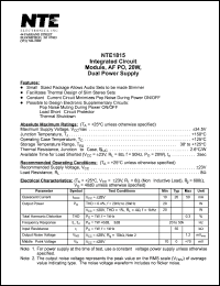 NTE1815 datasheet: Integrated circuit. Module, AF PO, 20W, dual power supply. NTE1815