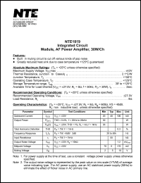 NTE1819 datasheet: Integrated circuit. Module, AF power amplifier, 30W/ch. NTE1819