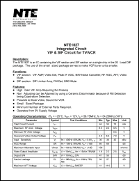 NTE1827 datasheet: Integrated circuit. VIF & SIF circuit for TV/VCR. NTE1827