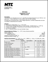 NTE1843 datasheet: Integrated circuit. FM front end. NTE1843