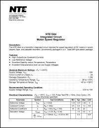 NTE1844 datasheet: Integrated circuit. Motor speed regulator. NTE1844