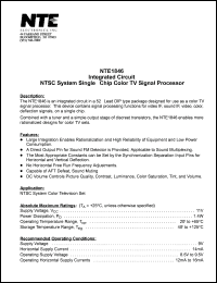 NTE1846 datasheet: Integrated circuit. NTSC system single-chip color TV signal processor. NTE1846