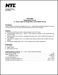 NTE1866 datasheet: Integrated circuit. 5-point LED VU scale bar level meter driver. NTE1866