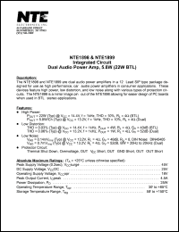 NTE1898 datasheet: Integrated circuit. Dual audio power amplifier, 5.8W (22W BTL) NTE1898