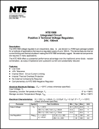 NTE1908 datasheet: Integrated circuit. 3 terminal positive voltage regulator, 24V, 100mA. NTE1908