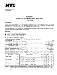 NTE1923 datasheet: Integrated circuit. Negative 3 terminal voltage regulator, -18V, 1.5A. NTE1923
