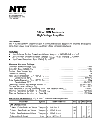 NTE190 datasheet: Silicon NPN transistor. High voltage amplifier. NTE190