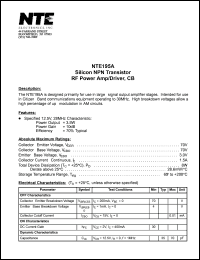 NTE195A datasheet: Silicon NPN transistor. RF power amp/driver, CB. NTE195A