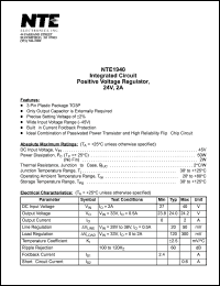 NTE1940 datasheet: Integrated circuit. Positive voltage regulator, 24V, 2A. NTE1940