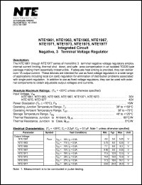 NTE1971 datasheet: Integrated circuit. Negative 3 terminal voltage regulator, Vout = -12.0V, Test conditions: Io = 0.5A. NTE1971