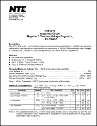 NTE1979 datasheet: Integrated circuit. Negative 3 terminal voltage regulator, -8.0V, 100mA. NTE1979