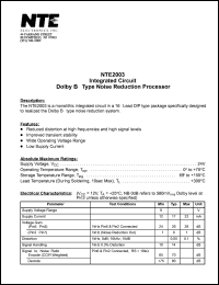 NTE2003 datasheet: Integrated circuit. Dolby B-type noise reduction processor. NTE2003