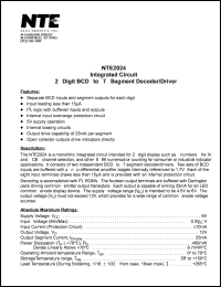 NTE2024 datasheet: Integrated circuit. 2-digit BCD-to-7-segment decoder/driver. NTE2024