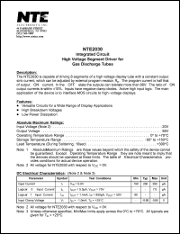 NTE2030 datasheet: Integrated circuit. High voltage segment driver for gas discharge tubes. NTE2030