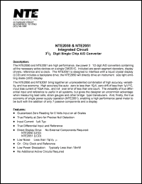 NTE2050 datasheet: Integrated circuit. 3-1/2-digit single chip A/D converter. NTE2050