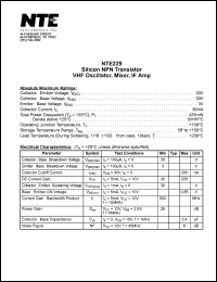 NTE229 datasheet: Silicon NPN transistor. VNF oscillator, mixer, IF amp. NTE229