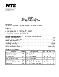 NTE23 datasheet: Silicon NPN transistor. Ultra high frequency amp. NTE23