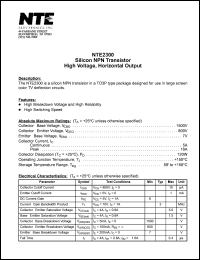 NTE2300 datasheet: Silicon NPN transistor. High voltage, horizontal output. NTE2300