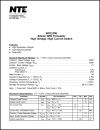 NTE2308 datasheet: Silicon NPN transistor. High voltage, high current switch. NTE2308