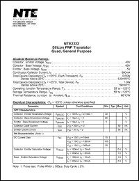 NTE2322 datasheet: Silicon NPN transistor. Quad, general purpose. NTE2322