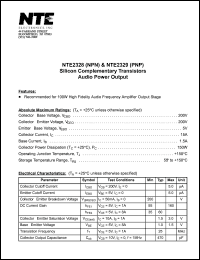 NTE2329 datasheet: Silicon complementary PNP transistor. Audio power output. NTE2329