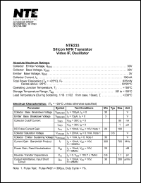 NTE233 datasheet: Silicon NPN transistor. Video IF, oscillator. NTE233