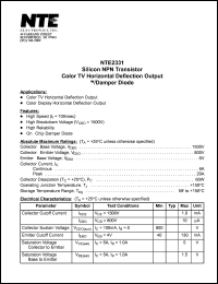 NTE2331 datasheet: Silicon NPN transistor. Color TV horizontal deflection output w/damper diode. NTE2331