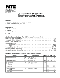 NTE2356 datasheet: Silicon complementary PNP transistor. Digital w/2 built-in 10k bias resistors. NTE2356