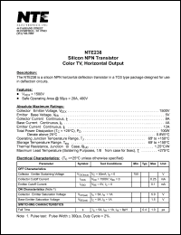 NTE238 datasheet: Silicon NPN transistor, color TV, horizontal output. NTE238