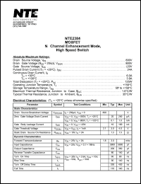 NTE2384 datasheet: MOSFET, N-Channel enhancement mode, high speed switch. NTE2384