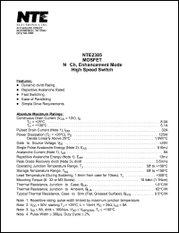 NTE2385 datasheet: MOSFET, N-Ch, enhancement mode, high speed switch. NTE2385